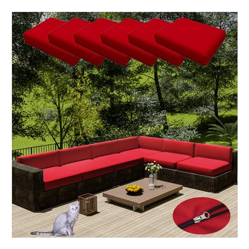 HonunGron 6 Stück Sofa Sitzkissenbezug Wasserdichter Mit Reißverschluss,Outdoor Sitzgruppe Sofasitzbezug Sofakissen-Schonbezüge für Garten,Terrasse Ecksofa Gartengarnitur (50 * 45cm,Rot) von HonunGron