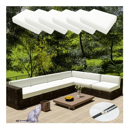 HonunGron 6 Stück Sofa Sitzkissenbezug Wasserdichter Mit Reißverschluss,Outdoor Sitzgruppe Sofasitzbezug Sofakissen-Schonbezüge für Garten,Terrasse Ecksofa Gartengarnitur (50 * 45cm,Weiß) von HonunGron