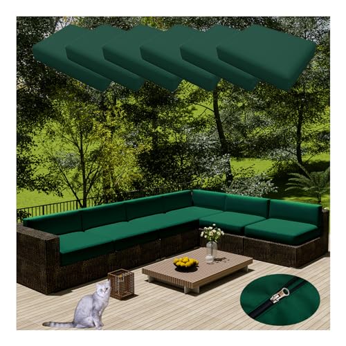 HonunGron 6 Stück Sofa Sitzkissenbezug Wasserdichter Mit Reißverschluss,Outdoor Sitzgruppe Sofasitzbezug Sofakissen-Schonbezüge für Garten,Terrasse Ecksofa Gartengarnitur (50 * 55cm,Dunkel Grün) von HonunGron