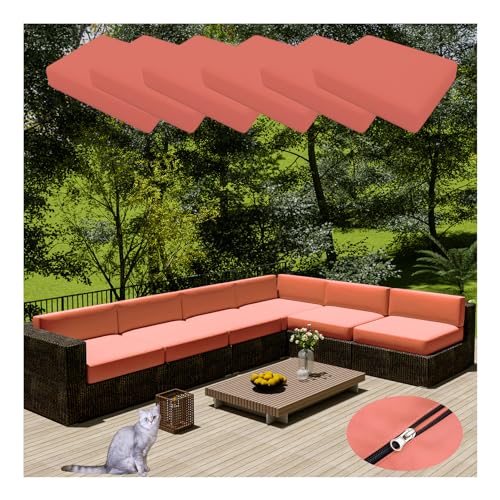 HonunGron 6 Stück Sofa Sitzkissenbezug Wasserdichter Mit Reißverschluss,Outdoor Sitzgruppe Sofasitzbezug Sofakissen-Schonbezüge für Garten,Terrasse Ecksofa Gartengarnitur (50 * 55cm,Korall Rot) von HonunGron