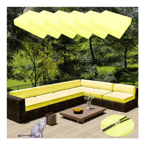 HonunGron 6 Stück Sofa Sitzkissenbezug Wasserdichter Mit Reißverschluss,Outdoor Sitzgruppe Sofasitzbezug Sofakissen-Schonbezüge für Garten,Terrasse Ecksofa Gartengarnitur (60 * 55cm,Gelb Grün) von HonunGron