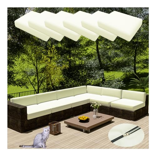 HonunGron 6 Stück Sofa Sitzkissenbezug Wasserdichter Mit Reißverschluss,Outdoor Sitzgruppe Sofasitzbezug Sofakissen-Schonbezüge für Garten,Terrasse Ecksofa Gartengarnitur (60 * 60cm,Beige) von HonunGron