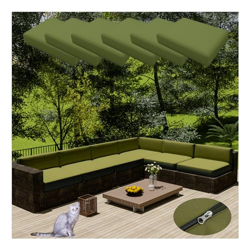 HonunGron 6 Stück Sofa Sitzkissenbezug Wasserdichter Mit Reißverschluss,Outdoor Sitzgruppe Sofasitzbezug Sofakissen-Schonbezüge für Garten,Terrasse Ecksofa Gartengarnitur (65 * 65cm,Grün Grau) von HonunGron