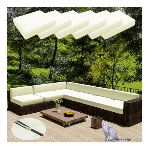 HonunGron 6 Stück Wasserdicht Sofa Sitzkissenüberzüge Mit Reißverschluss, Anti-Fade Outdoor Bezüge für Gartenpolster, Auflagen überwürfe Hussen für Rattan-Möbel/Terrassen-Sofa (33 * 65cm,Beige) von HonunGron