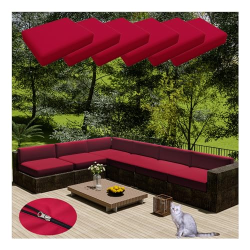 HonunGron 6 Stück Wasserdicht Sofa Sitzkissenüberzüge Mit Reißverschluss, Anti-Fade Outdoor Bezüge für Gartenpolster, Auflagen überwürfe Hussen für Rattan-Möbel/Terrassen-Sofa (50 * 45cm,Magenta) von HonunGron