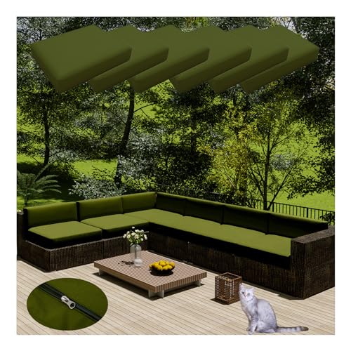 HonunGron 6 Stück Wasserdicht Sofa Sitzkissenüberzüge Mit Reißverschluss, Anti-Fade Outdoor Bezüge für Gartenpolster, Auflagen überwürfe Hussen für Rattan-Möbel/Terrassen-Sofa (50 * 55cm,Matcha Grün) von HonunGron