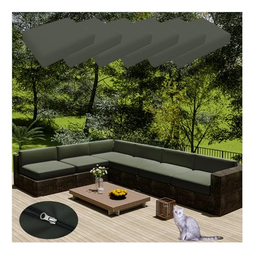 HonunGron 6 Stück Wasserdicht Sofa Sitzkissenüberzüge Mit Reißverschluss, Anti-Fade Outdoor Bezüge für Gartenpolster, Auflagen überwürfe Hussen für Rattan-Möbel/Terrassen-Sofa (50 * 45cm,Khaki Grün) von HonunGron