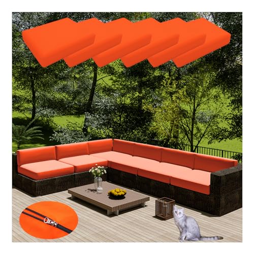 HonunGron 6 Stück Wasserdicht Sofa Sitzkissenüberzüge Mit Reißverschluss, Anti-Fade Outdoor Bezüge für Gartenpolster, Auflagen überwürfe Hussen für Rattan-Möbel/Terrassen-Sofa (50 * 45cm,Orange) von HonunGron