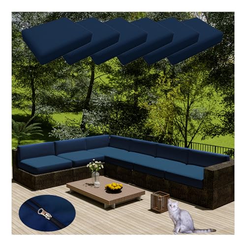 HonunGron 6 Stück Wasserdicht Sofa Sitzkissenüberzüge Mit Reißverschluss, Anti-Fade Outdoor Bezüge für Gartenpolster, Auflagen überwürfe Hussen für Rattan-Möbel/Terrassen-Sofa (60 * 55cm,Navy Blau) von HonunGron