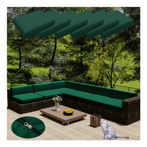 HonunGron 6 Stück Wasserdicht Sofa Sitzkissenüberzüge Mit Reißverschluss, Anti-Fade Outdoor Bezüge für Gartenpolster, Auflagen überwürfe Hussen für Rattan-Möbel/Terrassen-Sofa (60 * 60cm,Dunkel Grün) von HonunGron