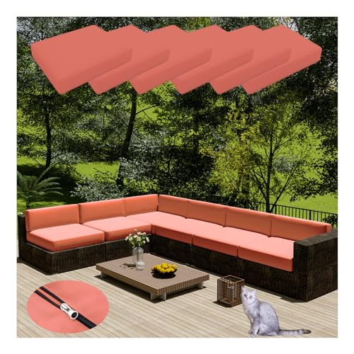 HonunGron 6 Stück Wasserdicht Sofa Sitzkissenüberzüge Mit Reißverschluss, Anti-Fade Outdoor Bezüge für Gartenpolster, Auflagen überwürfe Hussen für Rattan-Möbel/Terrassen-Sofa (60 * 55cm,Korall Rot) von HonunGron