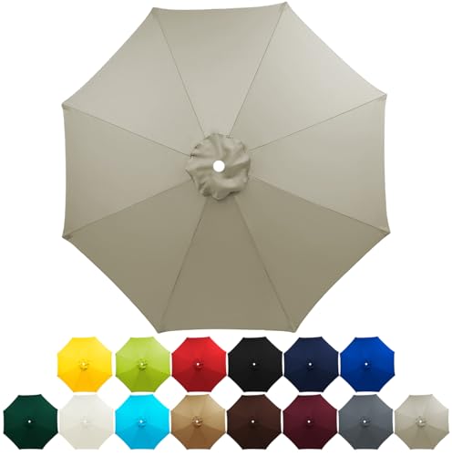 HonunGron Sonnenschirm Ersatzbezug 2m 2.7m 3m 8 Rippen/6 Rippen,UV 50+ Patio Umbrella Cloth Cover Stoff Ersetzen Für Garten Terrasse Strand Pool Markt Tisc Ampelschirm (8 Ribs-2.7m(8.8ft),Taupe) von HonunGron