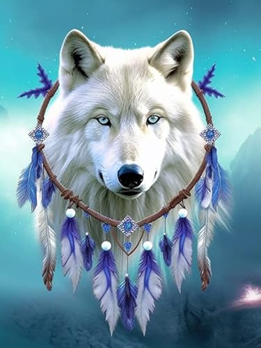 Hoobee 5D Diamond Painting DIY Set Wolf Traumfänger, Diamond Painting Bilder Tier, Vollbohrer Stickerei Kreuzstich Kunst Handwerk für Zuhause Wanddekoration (30×40 cm) von Hoobee