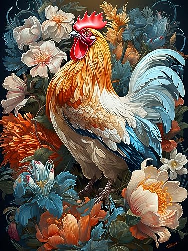 Hoobee 5D Diamond Painting Hahn, Diamond Painting Bilder Tier, Diamond Painting Erwachsene, Vollbohrer Stickerei Kreuzstich Kunst Handwerk für Zuhause Wanddekoration 30×40 cm-27 von Hoobee