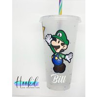 Gaming Inspiriert Super Mario Luigi Konfetti/Glitzer Kalte Tasse/Becher. Stroh Topper Optional. Kann Personalisiert Werden. Toll Für Ein Geschenk von HookdOnInspiration