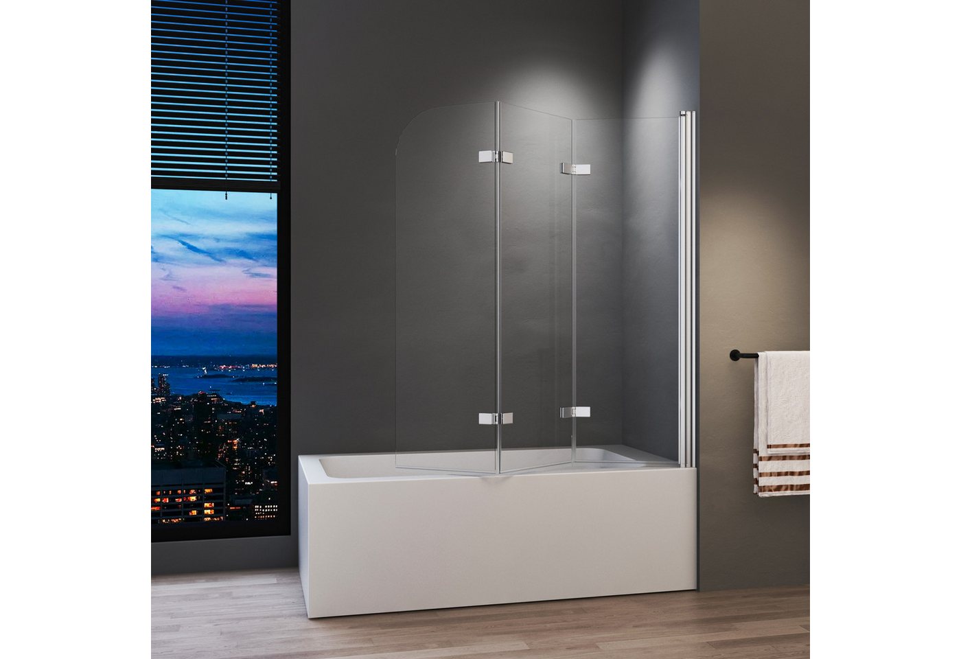 Hopibath Duschwand für badewanne faltbar Badewannenaufsatz Glas, 6mm beidseitig NANO Glas, (180º Faltwand 3 teilig, 140x140, 130x140, 120x140cm), Links- und Rechtsmontage von Hopibath
