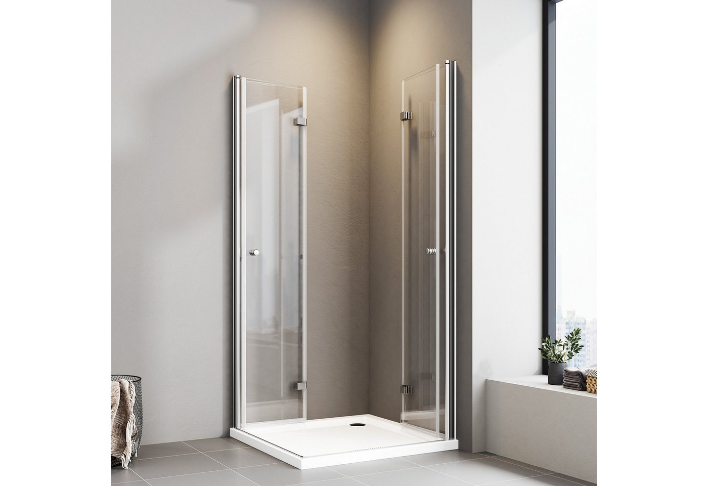 Hopibath Eckdusche 90x90 90x80 Duschkabine Duschkabine faltbar Glas, BxT: 80x90 cm, Sicherheitsglas mit NANO, 180º Doppelt Falttüren, Verstelllbar Aluprofile, Alu-Bodenleiste, Magnetverschluss von Hopibath