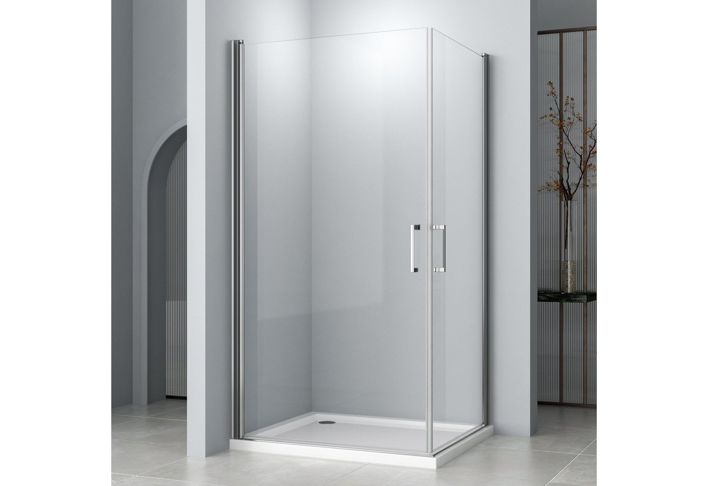 Hopibath Eckdusche 90x90 Pendeltür Duschkabine 80x80, BxT: 75x75 cm, NANO Sicherheitsglas, Eckeinstieg, Doppel Schwingtür, nach innen und außen öffnen von Hopibath