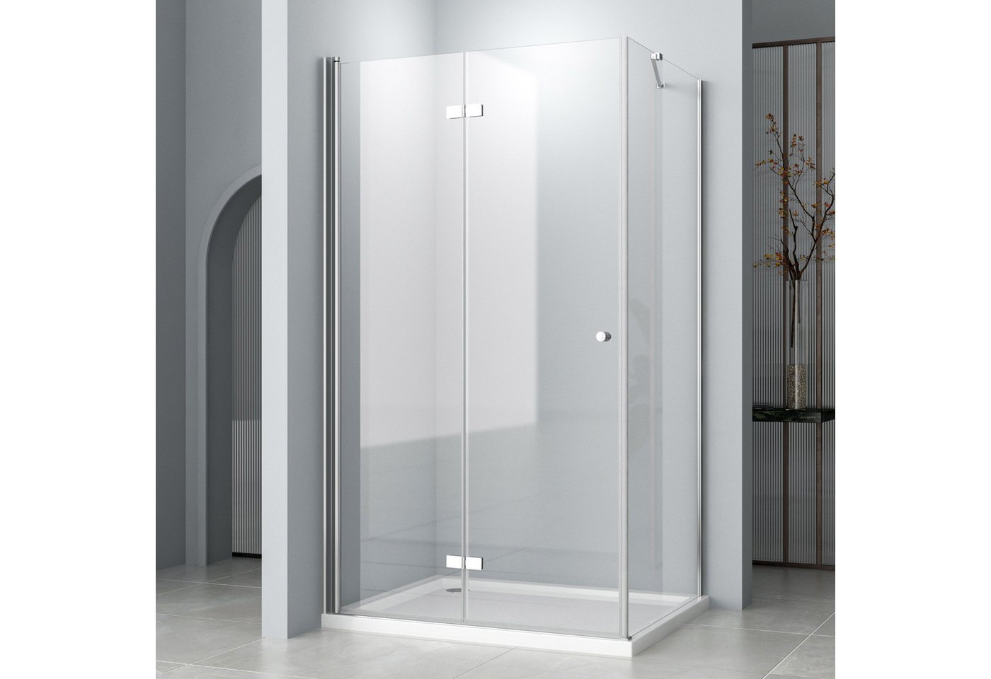 Hopibath Eckdusche Duschkabine Falttür mit Seitenwand H:185cm, BxT: 120x80 cm, 5mm Sicherheitsglas, Duschtür, mit 90/80/75cm Seitenteil, mit Alu-Haltestangen, Alu-Bodenleiste, Magnetverschluss von Hopibath