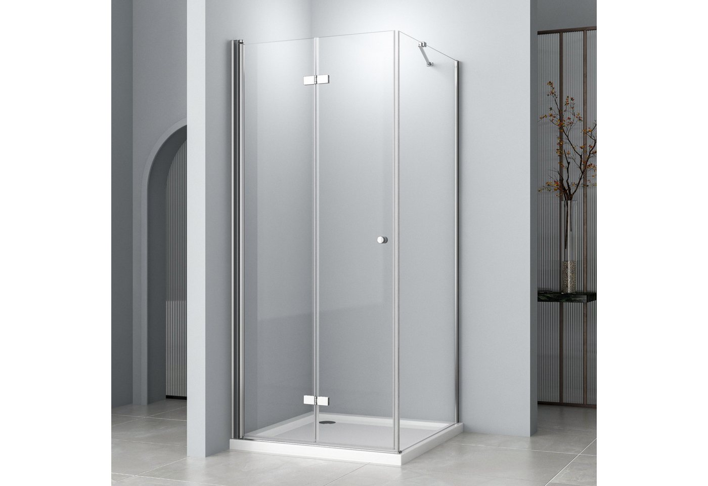 Hopibath Eckdusche Duschkabine Falttür mit Seitenwand H:185cm, BxT: 80x80 cm, 5mm Sicherheitsglas, Duschtür, mit 90/80/75cm Seitenteil, mit Alu-Haltestangen, Alu-Bodenleiste, Magnetverschluss von Hopibath