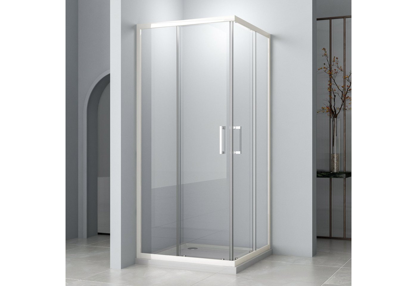 Hopibath Eckdusche Duschkabine Weiß Eckeinstieg, BxT: 90x75 cm, 5mm Sicherheitsglas, Schiebetür, 90x90, 80x80, 75x90 cm, Alurahmen, Aluprofile, 16 Türrollen von Hopibath