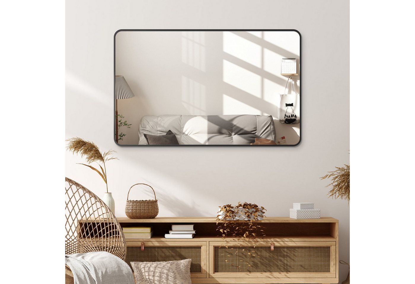 Hopibath Spiegel Flurspiegel Wandspiegel groß Flur modern (Hängespiegel, 100 x 60 cm, mit Aluminiumrahmen), für Schlafzimmer Wohnzimmer Badezimmer von Hopibath