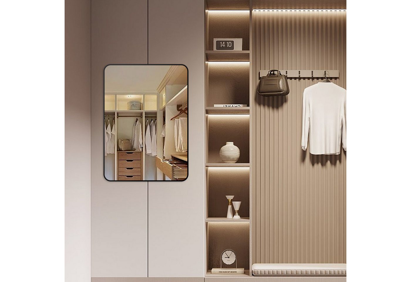 Hopibath Spiegel Schwarz für Garderobe Flur Schlafzimmer Wohnzimmer Hotel (Rechteckig, 40-180cm), 5mm HD Spiegel mit Alurahmen, 4 Installationsmethoden von Hopibath