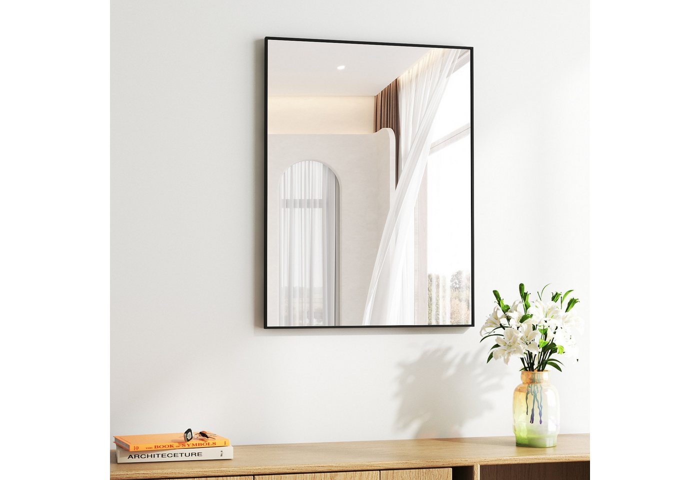 Hopibath Wandspiegel klein 40x60 eckig Schwarz mit Alurahmen (Flurspiegel Badspiegel, 5mm HD Glas), Spiegel, für Bad, Flur, Wohnzimmer, Schlafzimmer von Hopibath