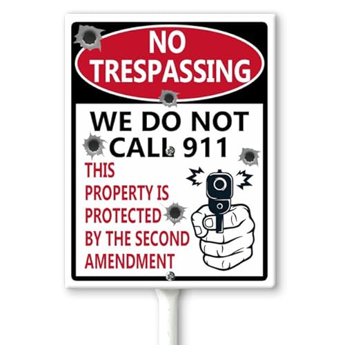 Horienteeon "No Trespassing - We Do Not Call 911, Property Protected By Second Amendment", Hofschild mit Heringen, 11,5 x 15 cm, stabiles Aluminiumschild, rostfrei, lustiges Schild mit Aufschrift "No von Horienteeon