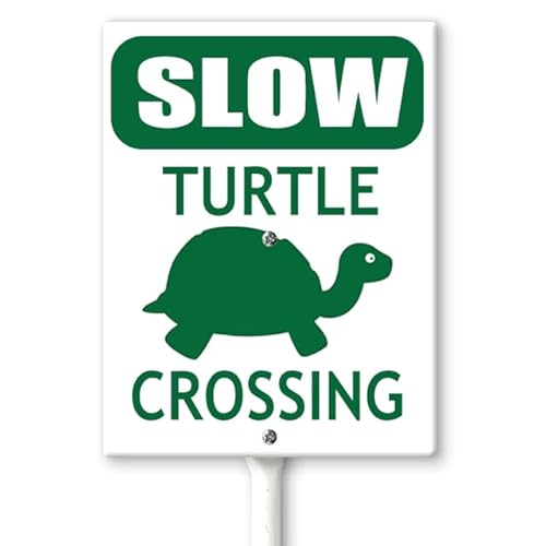 Horienteeon Schild mit Pfählen "Slow Turtle Crossing" mit Heringen, 17,5 x 22 cm, stabiles Aluminiumschild, rostfrei, Warnschild, Aluminiumschild, Verkehrsstraßenschild von Horienteeon