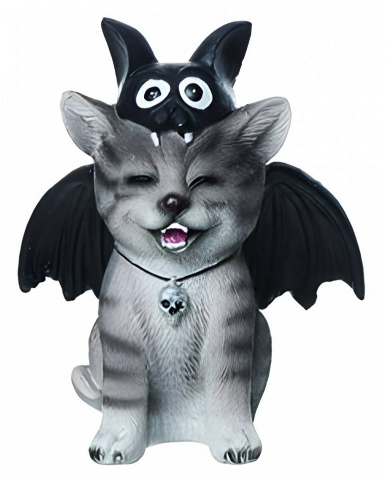 Horror-Shop Dekofigur Grinsende Katze im Fledermauskostüm als Halloween von Horror-Shop