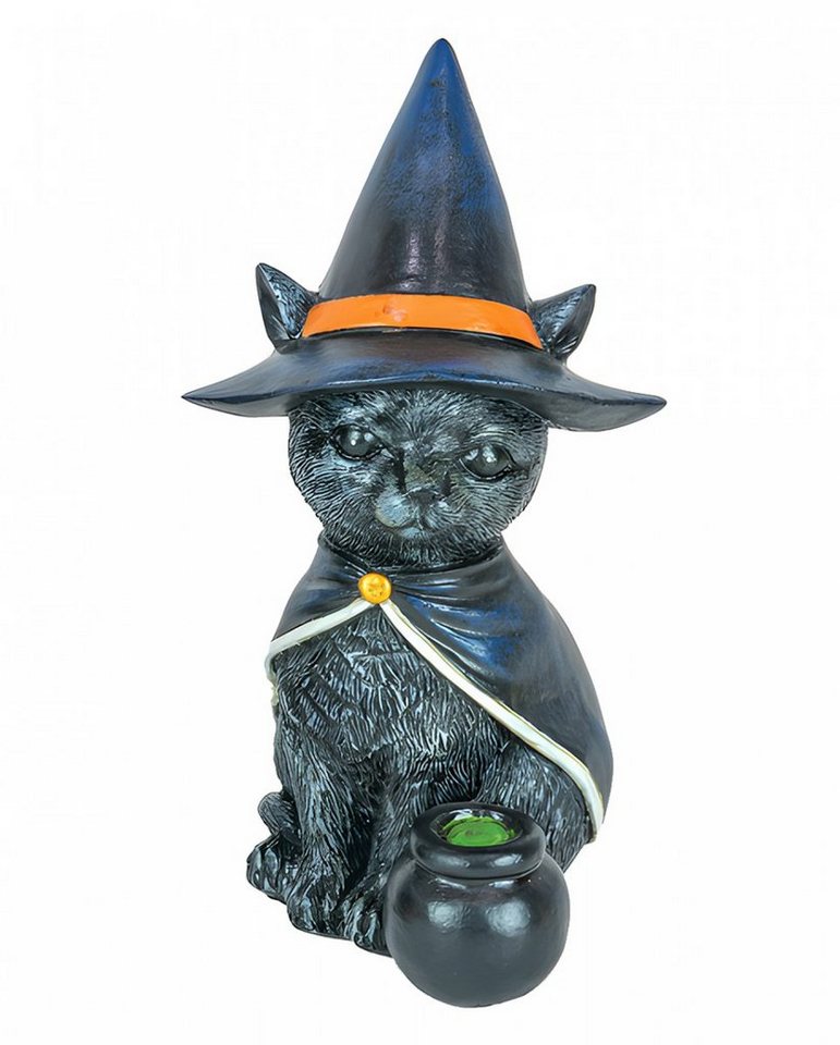 Horror-Shop Dekoobjekt Katzenfigur mit Hexenhut & Hexenkessel als Hallowe von Horror-Shop