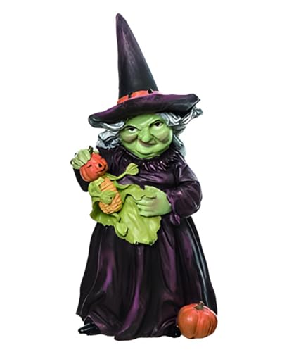 Horror-Shop Grüne Hexe mit Kürbismännchen Ernte als Halloween Dekofigur 19cm von Horror-Shop