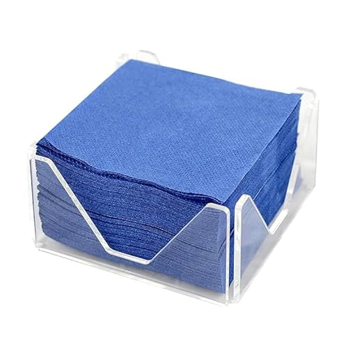 Hostelnovo - Cocktail-Serviettenhalter aus transparentem Plexiglas, 10 x 10 cm, inklusive 50 blauen Servietten von Hostelnovo