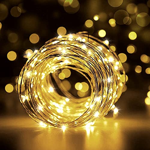 12M Draht Micro Lichterkette, 120 LED Lichterkette Wasserdicht mit Schalter, USB Aufladbare Sternen Lichterkette Außen und Innen Warmweiß für Weihnachten, Zimmer, Party, Hochzeit, DIY von Hoteril