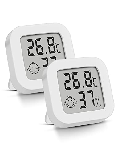 Digitales Hygrometer Innen, Thermometer Thermo-Hygrometer, Temperatur und Luftfeuchtigkeitsmesser Feuchtigkeit Digital - Aktualisierte Version – 6 * 6cm, Hintergrundbeleuchtung - 2 Stück von Houdian