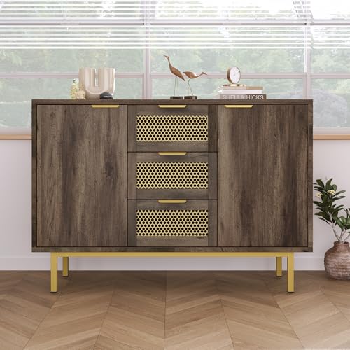 Houkiper Sideboard Vintage Kommode mit 3 Schubladen & 2 Türen, Küchen Sideboard aus Holz, Beistellschrank Braun im Industrial Style, Küchenschrank für Wohnzimmer/Esszimmer/Flur Houkiper Sideboard Vintage Kommode mit 3 Schubladen & 2 Türen, Küchen Sideboard aus Holz, Beistellschrank Braun im Industrial Style, Küchenschrank für Wohnzimmer/Esszimmer/Flur von Houkiper