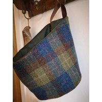 Aufbewahrungslösung Aus Harris Tweed, Korb Mit Griff Echtem Leder von HouseofTweed