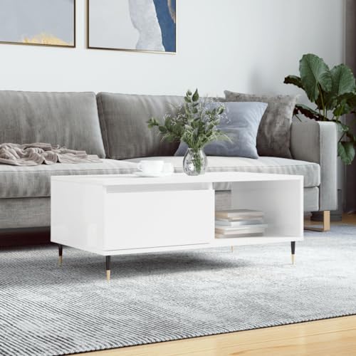 Hovothy Couchtisch 90x50x36,5 cm Wohnzimmertisch Kaffeetisch Beistelltisch Sofatisch Modernes Design Coffee Table für Wohnzimmer, Büro Hochglanz-Weiß von Hovothy