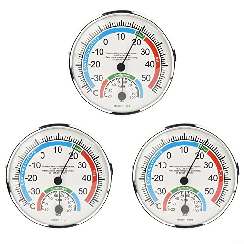 HpLive 3 Stück Innen Thermometer Hygrometer Thermo-Hygrometer, Thermo Analoges Luftfeuchtigkeit Raumklimakontrolle im Inneren, für Häuser, Gewächshäuser, Gärten, Autos von HpLive