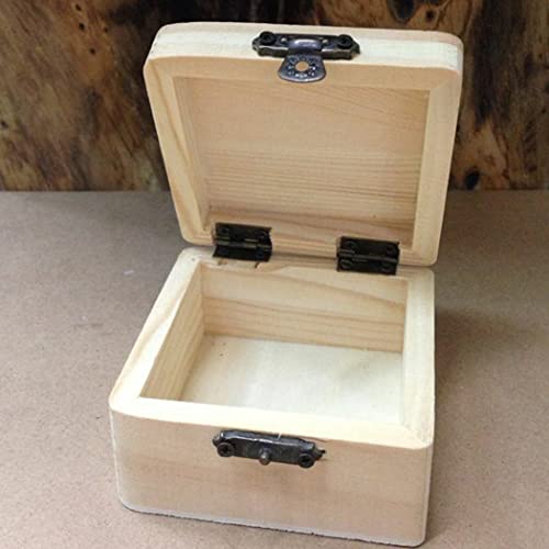 HpLive Kleine Holzkiste mit Deckel und Schloss Holzbox Holzschachtel Geschenkbox Schatztruhe Schatzkiste Unlackiert Kasten Für Geschenk, Hochzeit, Schmuck, 8x8x4.5cm von HpLive