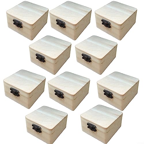 Kleine Holzkiste mit Deckel，Schlichte Natur hölzerne Verpackungsbox Aufbewahrungsbox Geschenkbox，Holz-Schatzkisten,Schmuckkästchen 8 * 8 * 4,5 cm（10 Stück） von HpLive