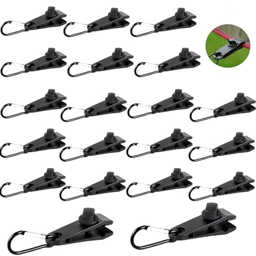 Hpamba Zeltclip Planenklammern Linoleum Clip Planenspanner Gummispanner Planenclips, 20 Stück Planenklammern Set Mit 20 Karabinerhaken Für Markisen Camping, Kunststoff Zeltclip Linoleum Pool Planen von Hpamba