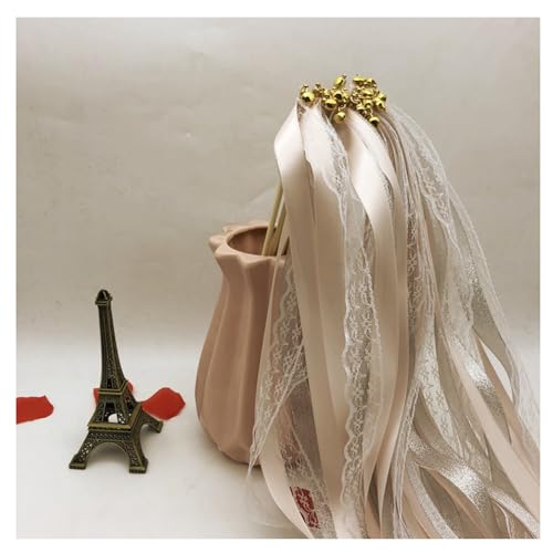 Hrlace 10 Stück Wedding Wands Ribbon Zauberstäbe Hochzeit Luftschlangen mit Glocken Spitzenfeenstab Seidenfeenstab für Hochzeit Weihnachten Geburtstag Baby Party Urlaub Feiern Beige 10 Stück von Hrlace