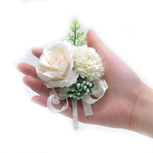 Hrlace 2 Stück Hochzeit Boutonniere Künstliche Rosen Blumen Seide Blumen Ansteckblume Braut Bräutigam Kleider Zubehör für Hochzeiten Jubiläen Bankette Tanzpartys Beige von Hrlace