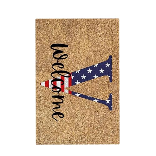 Hugsweet Amerikanische Flaggen-Fußmatte, 4. Juli-Fußmatte - 4. Juli Willkommensmatte,60 x 40 cm großer Willkommensteppich in Rot, Weiß und Blau, Willkommens-Fußmatte zum Memorial Day, von Hugsweet