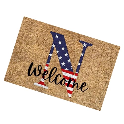 Hugsweet Patriotischer Outdoor-Teppich, Fußmatte mit amerikanischer Flagge | Patriotische Outdoor-Willkommensmatte | 60 x 40 cm große Memorial Day-Teppiche für die, 4. Juli-Willkommensmatte für von Hugsweet