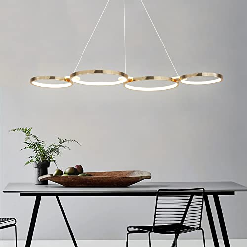 LED Pendelleuchte Esstisch Modern Hängelampe Dimmbar Esszimmerlampe mit Fernbedienung Hängeleuchte Hoehenverstellbar Pendellampe Ring Design Wohnzimmerlampe für Wohnzimmer Esszimmer Küche (Gold) von Huilefu