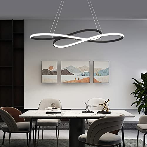 LED Pendelleuchte Esstisch Schwarz Modern Hängeleuchte Dimmbar Esstischlampe mit Fernbedienung, Hängelampe Höhenverstellbar, Hängend Lampe für Esszimmer, Wohnzimmer, Schlafzimmer, Küche von Huilefu