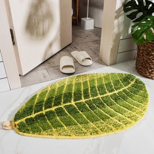 Huilimei Green Leaf Fußmatten, maschinenwaschbar, unregelmäßig, superweiche Faser, Teppiche für Badezimmer, Schlafzimmer, Arbeitszimmer, Küche (70 x 140 cm) von Huilimei